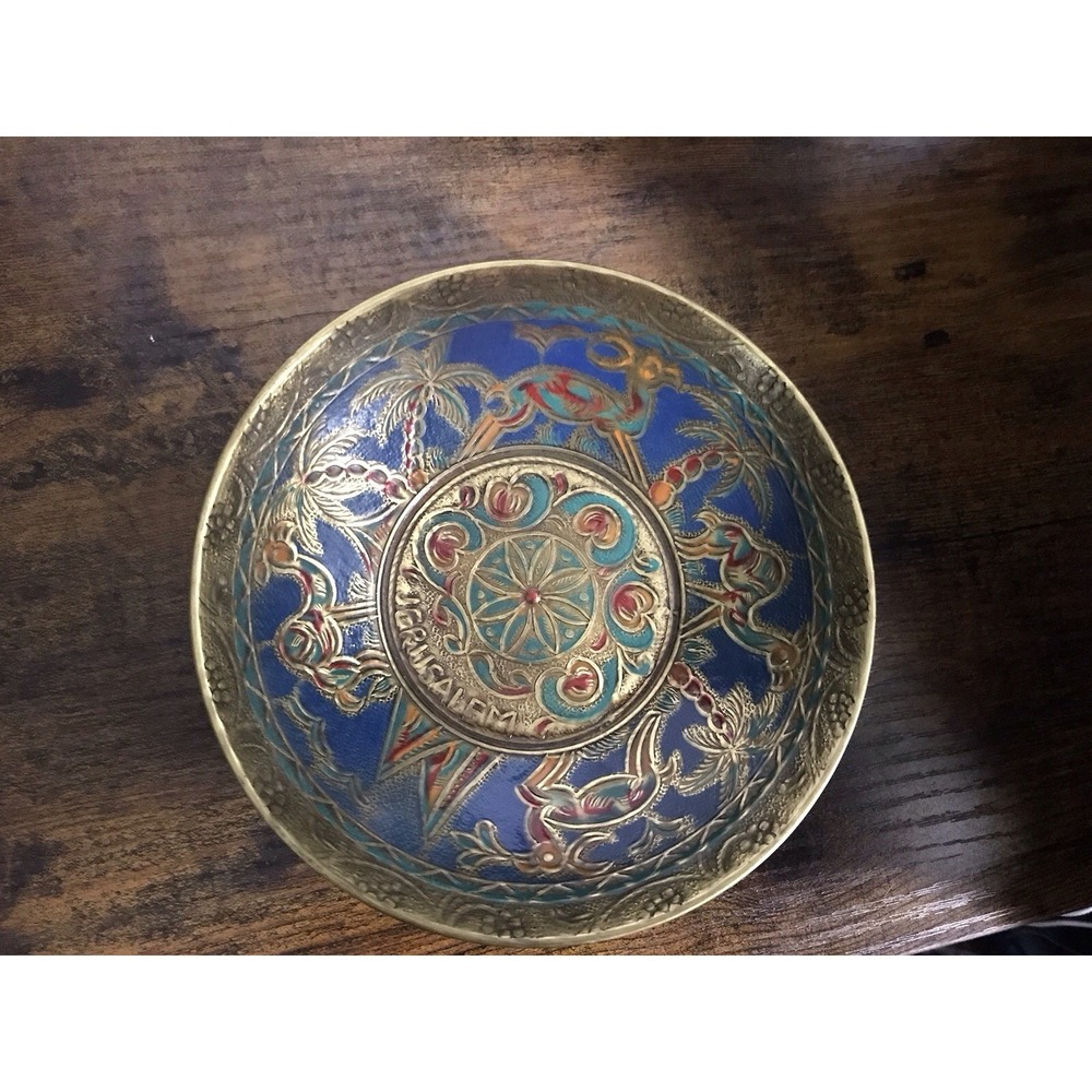 Cloisonné Bowl With Jerusalem Written In Center Of Bowl